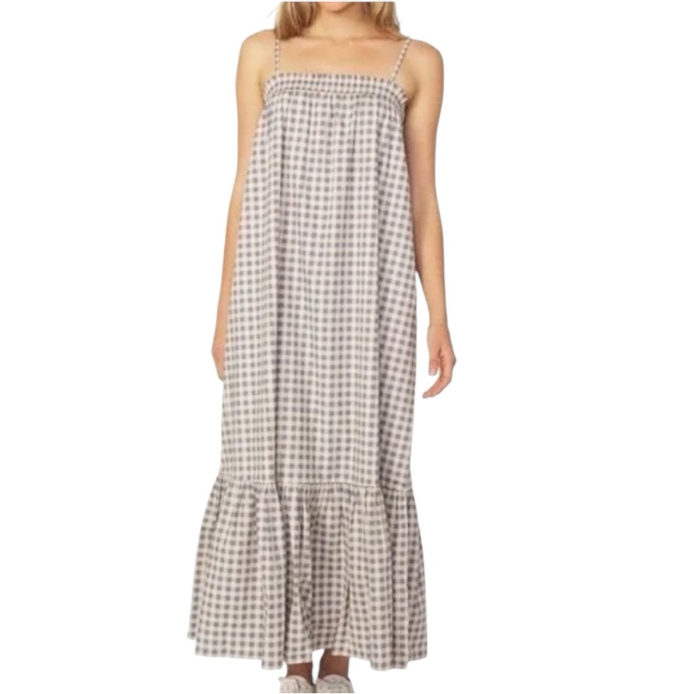 Weworewhat Gingham Smocked Bubble Boho Cottagecore Dress In Whisper White Sz L